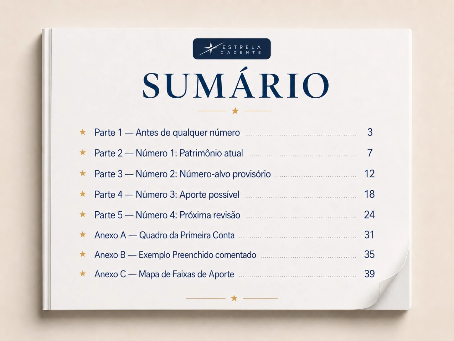 Sumário do PDF Plano dos 4 Números mostrando partes e anexos do material